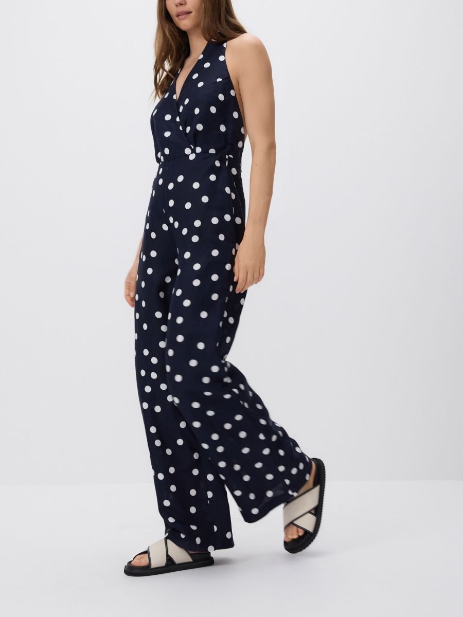 Patterned playsuit with linen blend - navy - RESERVED - 2