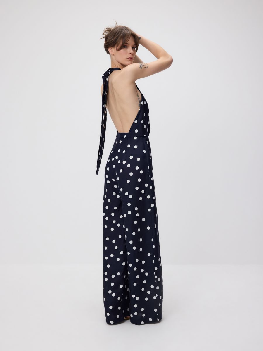 Patterned playsuit with linen blend - navy - RESERVED - 7