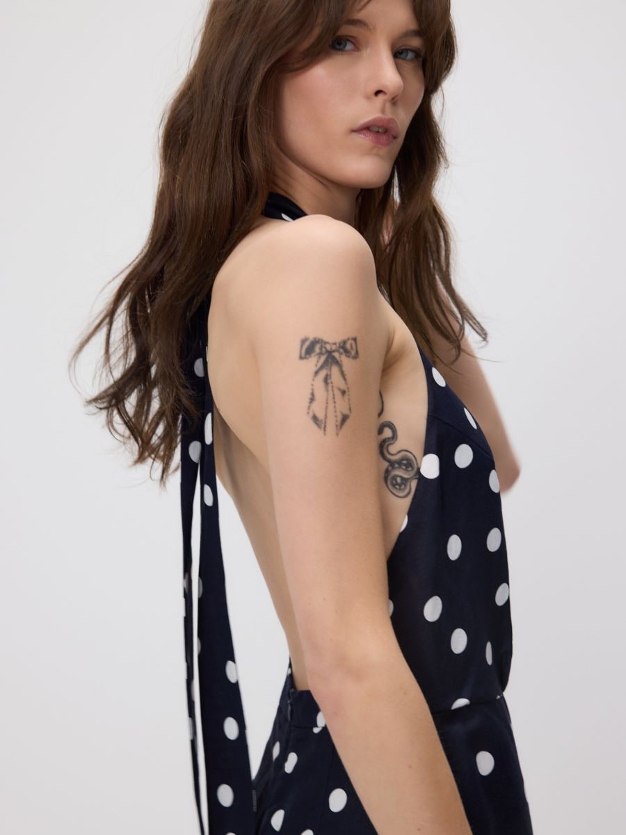 Patterned playsuit with linen blend - navy - RESERVED - 8