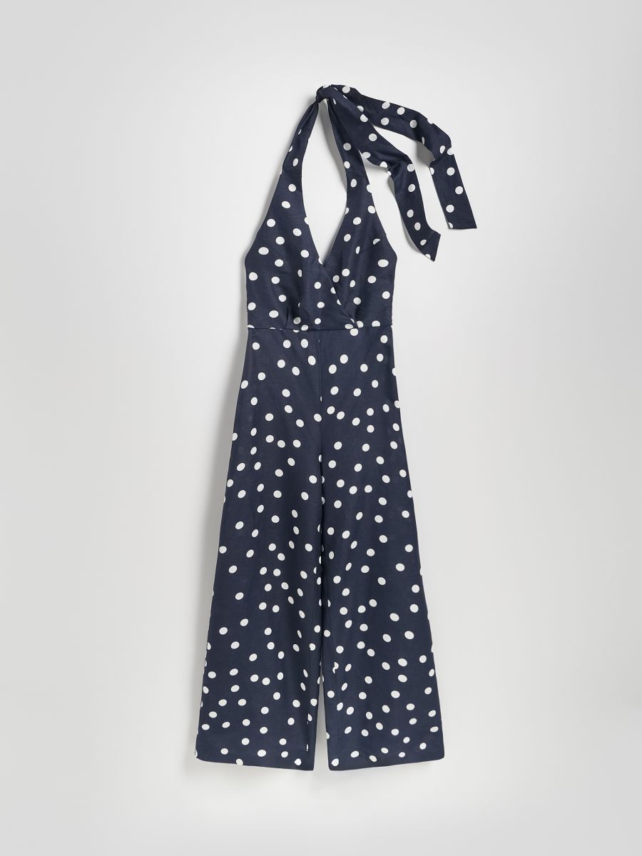 Patterned playsuit with linen blend - navy - RESERVED - 9