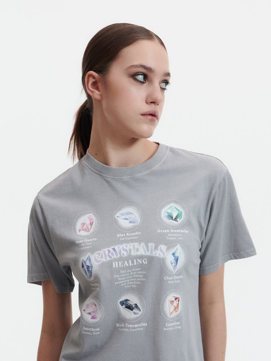 Regular fit printed T-shirt - light grey - RESERVED - 2