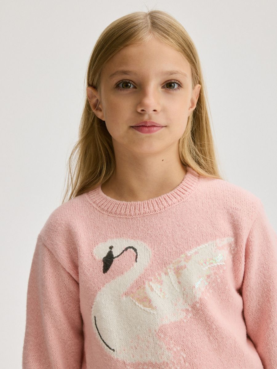 Sweater with a sequin appliqué - pink - RESERVED