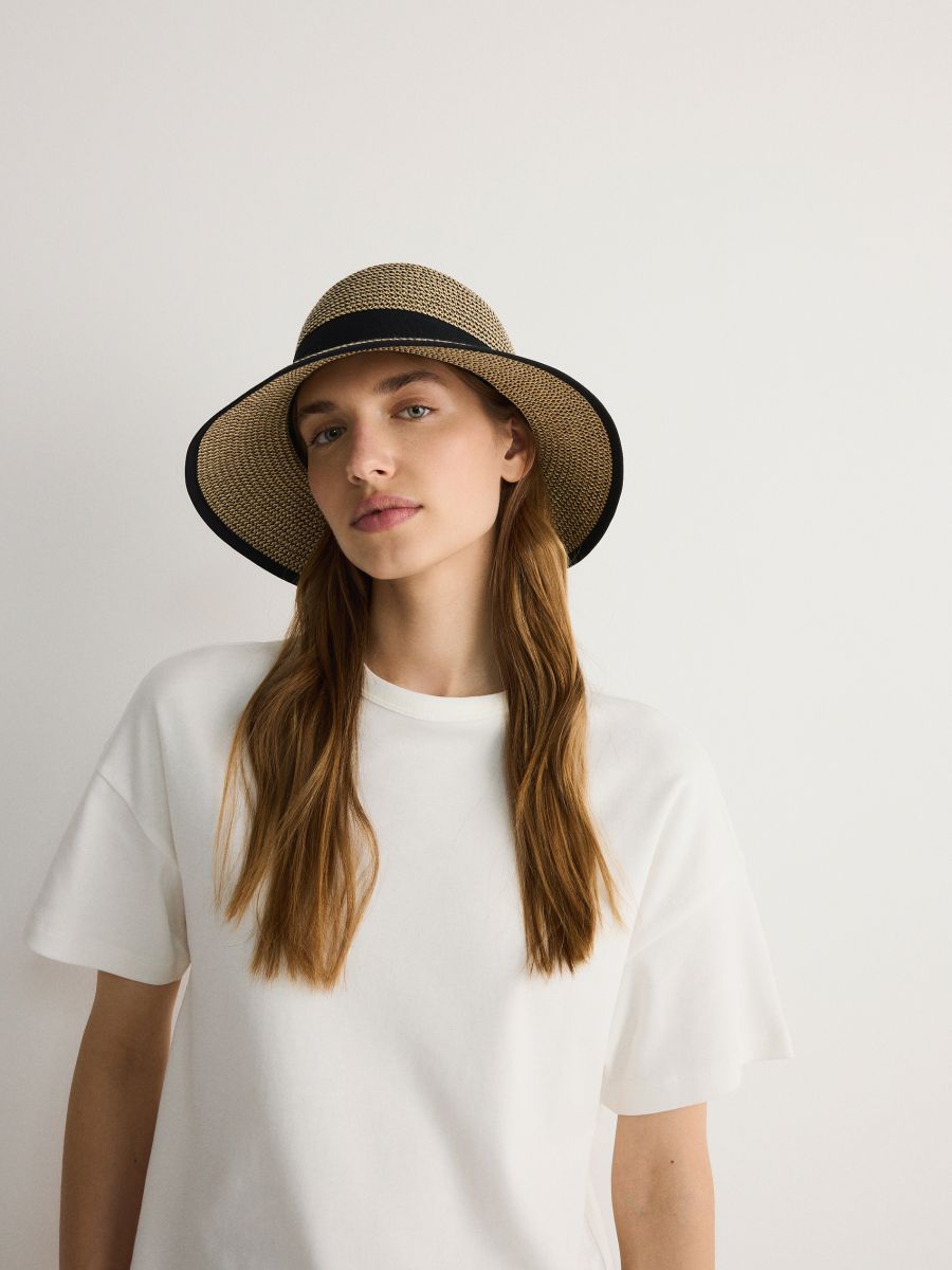 Woven hat with bow - beige - RESERVED - 2