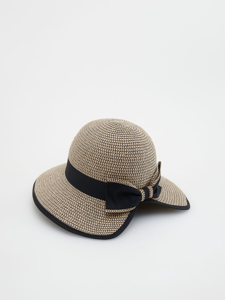 Woven hat with bow - beige - RESERVED - 4