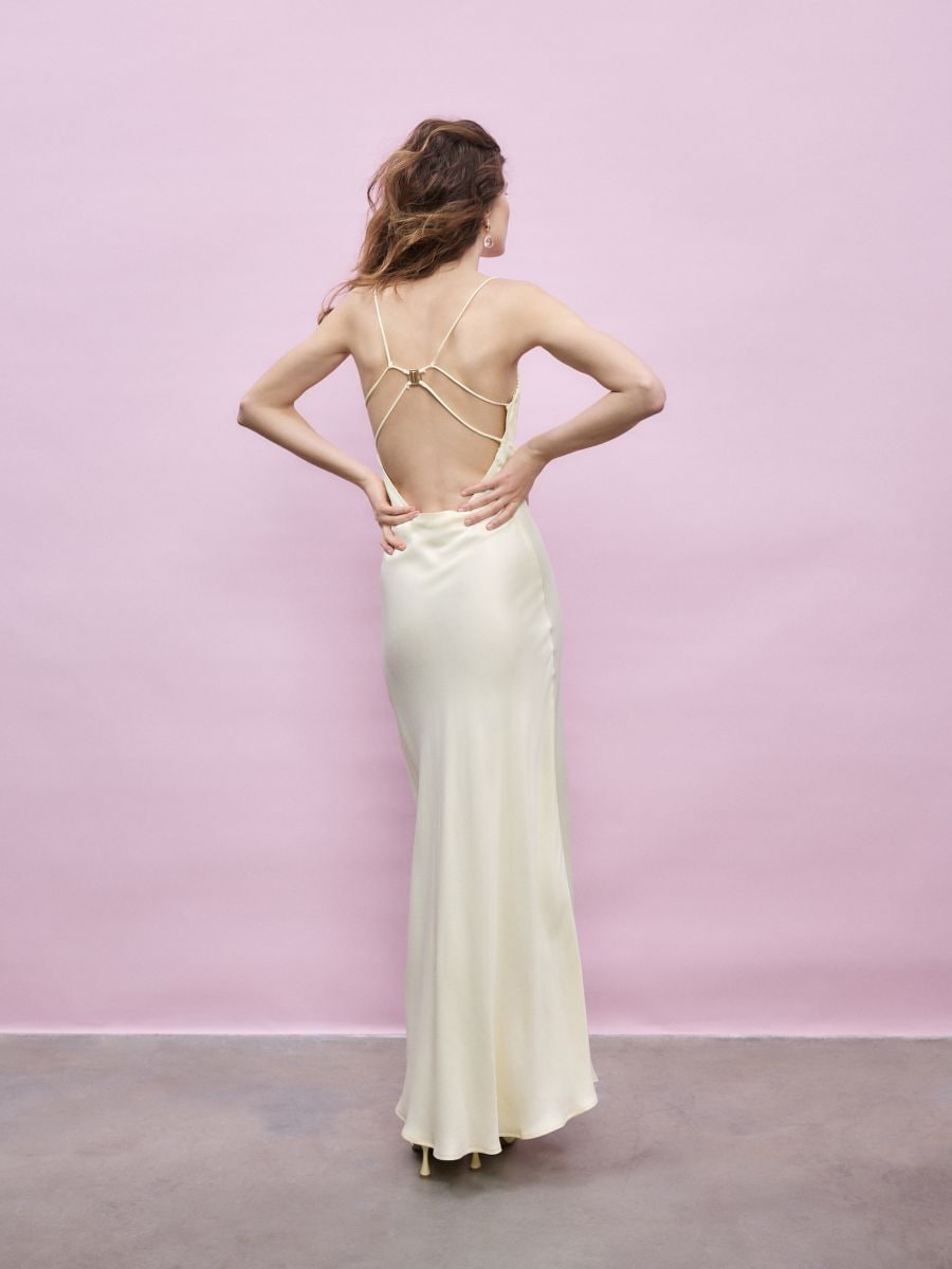 Satin maxi dress - light yellow - RESERVED - 9