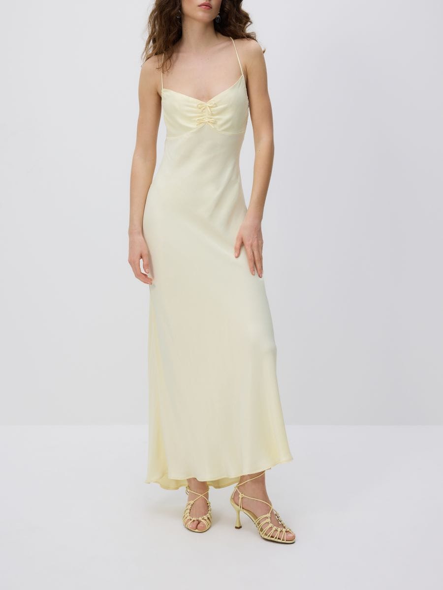 Satin maxi dress - light yellow - RESERVED - 3