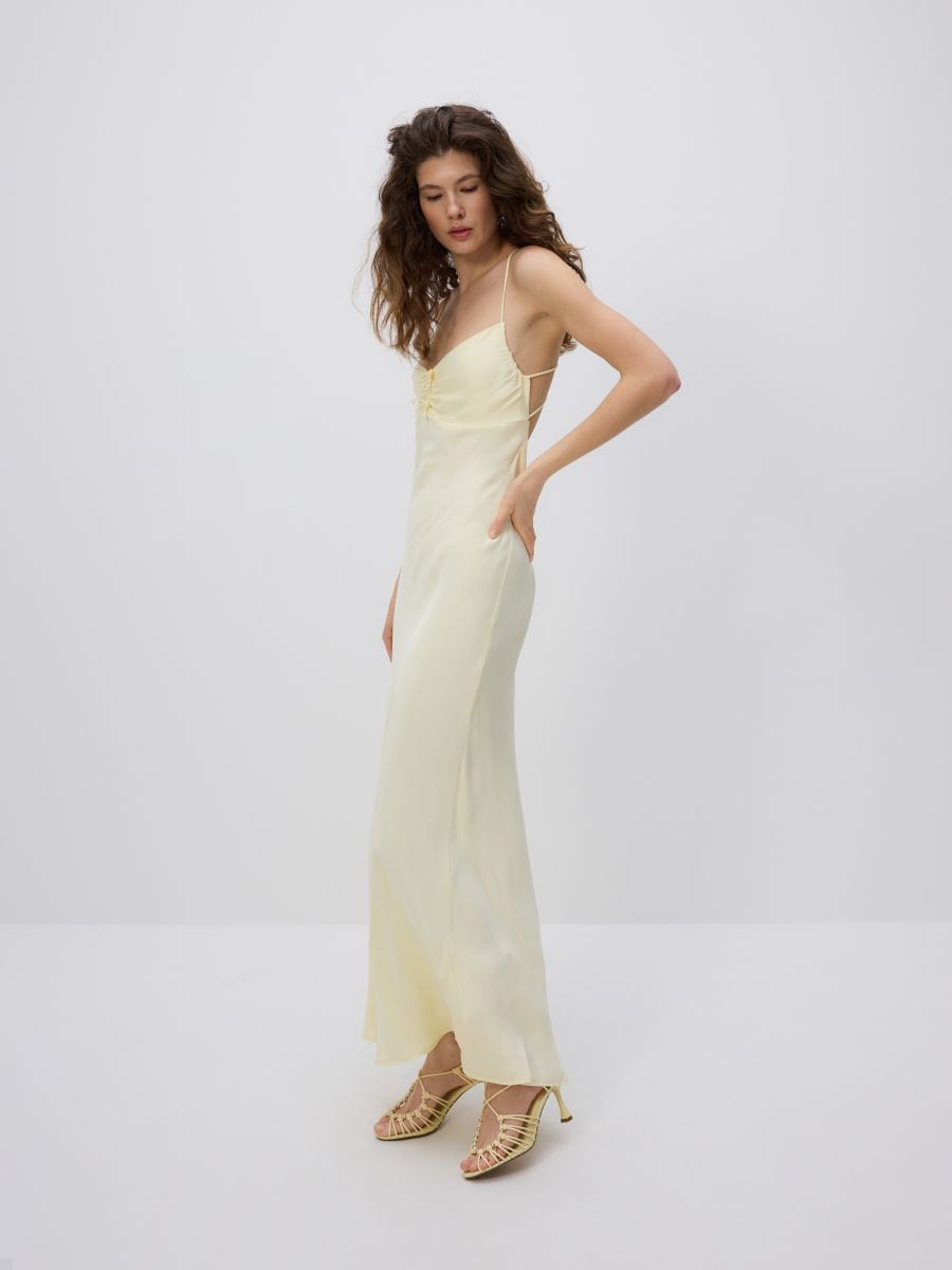 Satin maxi dress - light yellow - RESERVED - 4