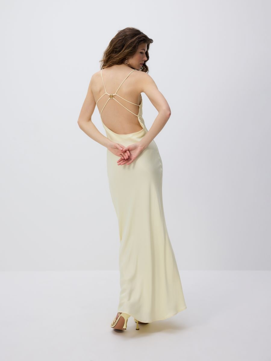 Satin maxi dress - light yellow - RESERVED - 5