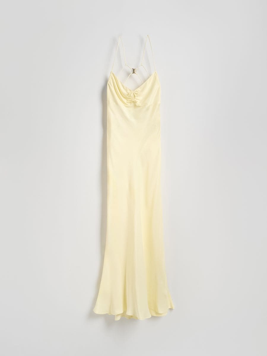Satin maxi dress - light yellow - RESERVED - 6