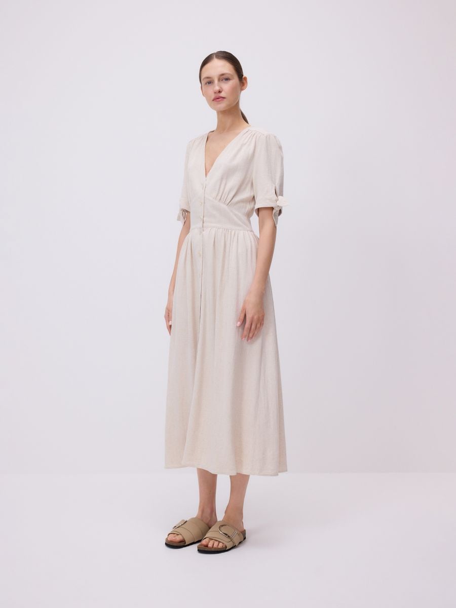 Maxi suknelė su linu - kūno spalva - RESERVED - 4