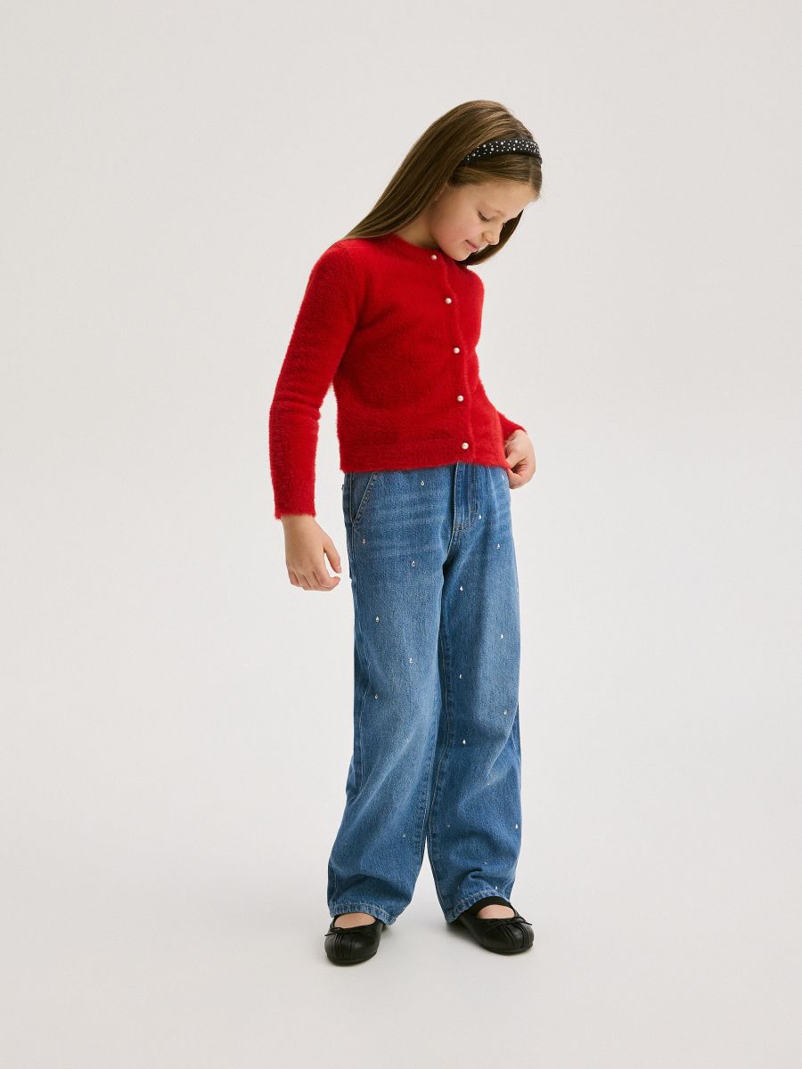 Fluffy cardigan with decorative buttons - red - RESERVED - 4