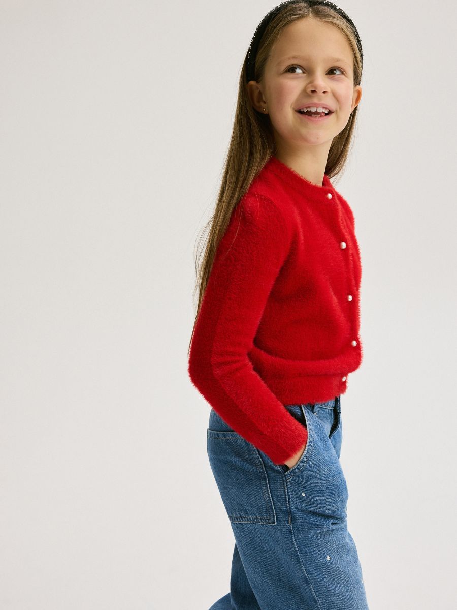 Fluffy cardigan with decorative buttons - red - RESERVED - 5