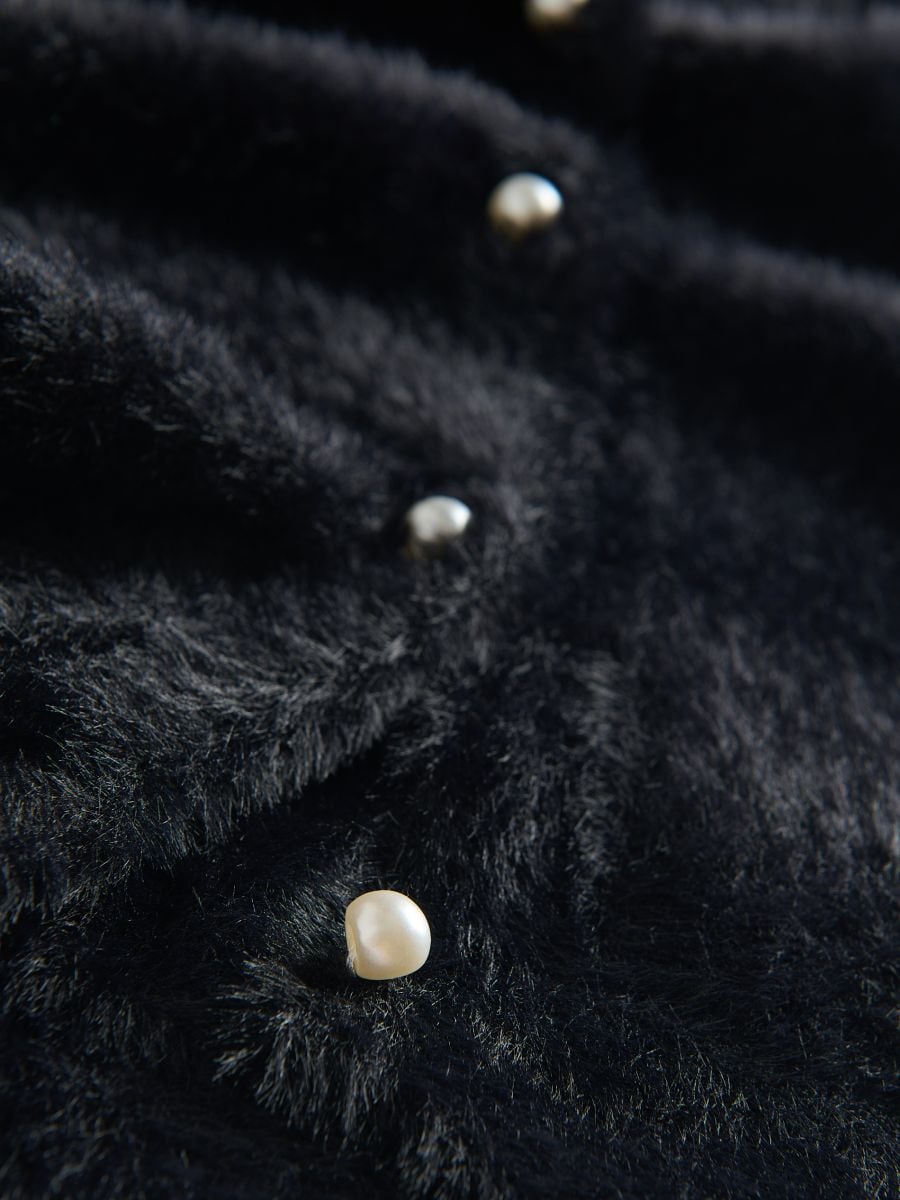 Fluffy cardigan with decorative buttons - black - RESERVED - 2