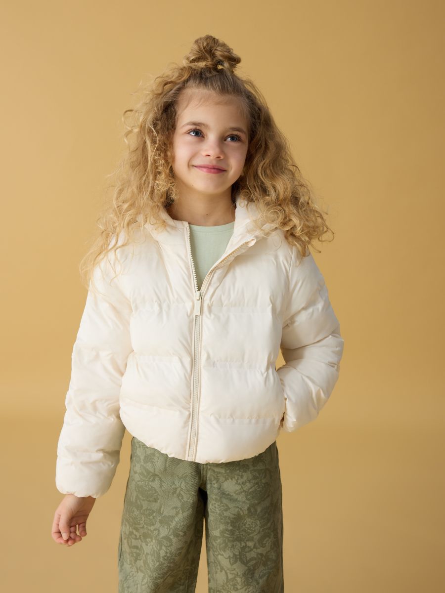 Quilted jacket with hood - cream - RESERVED