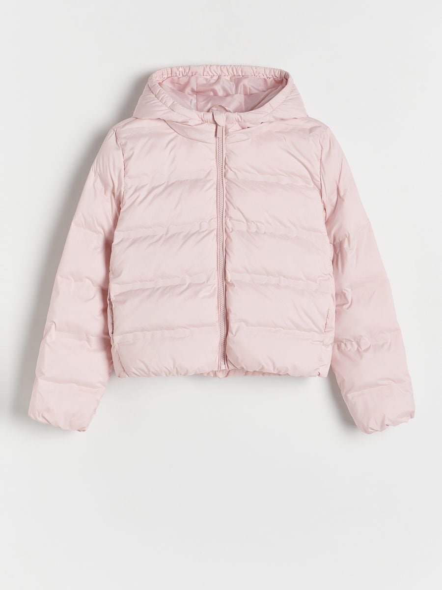 Quilted jacket with hood - pastel pink - RESERVED