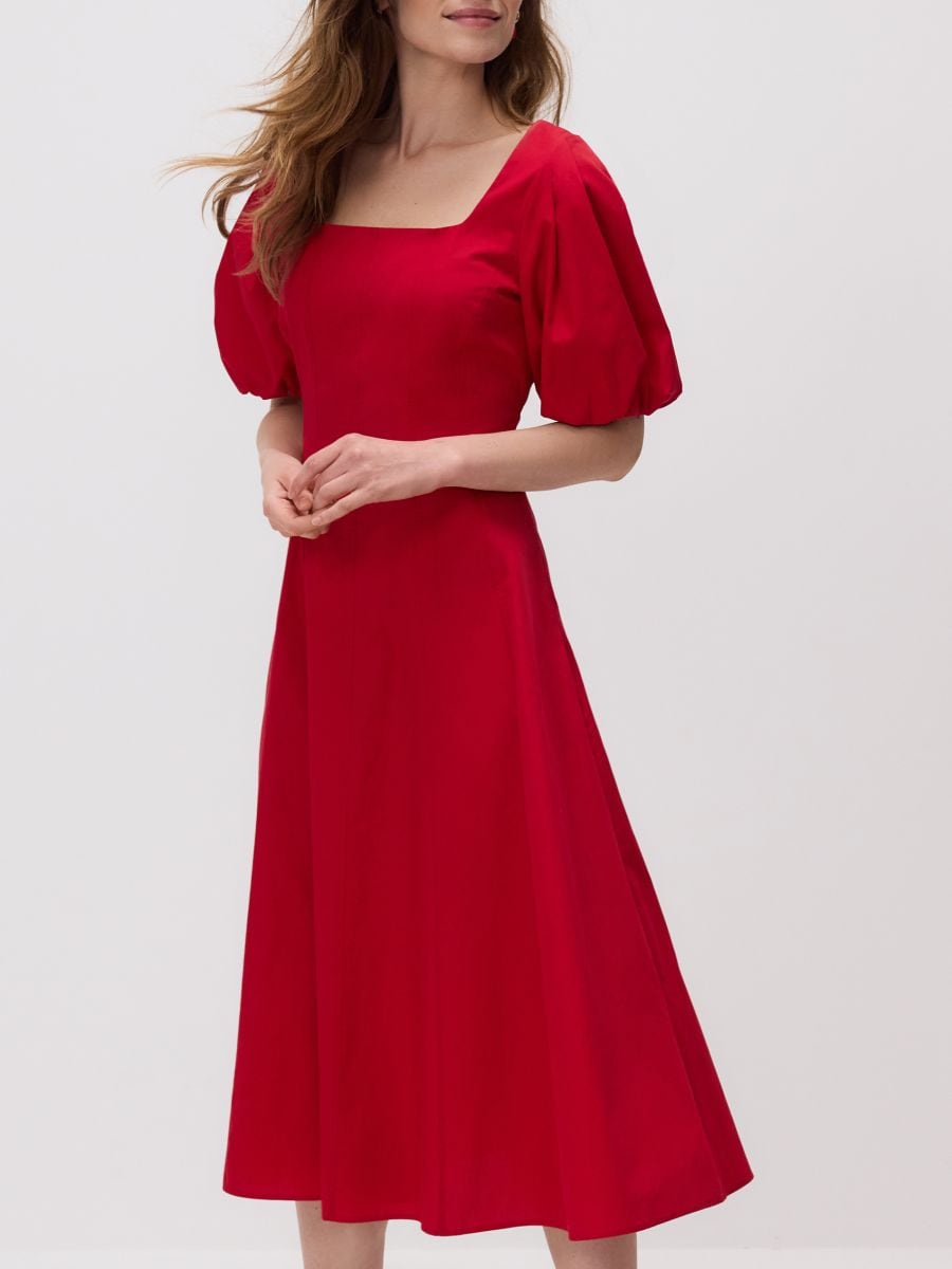 Midi dress with puff sleeves - red - RESERVED - 2