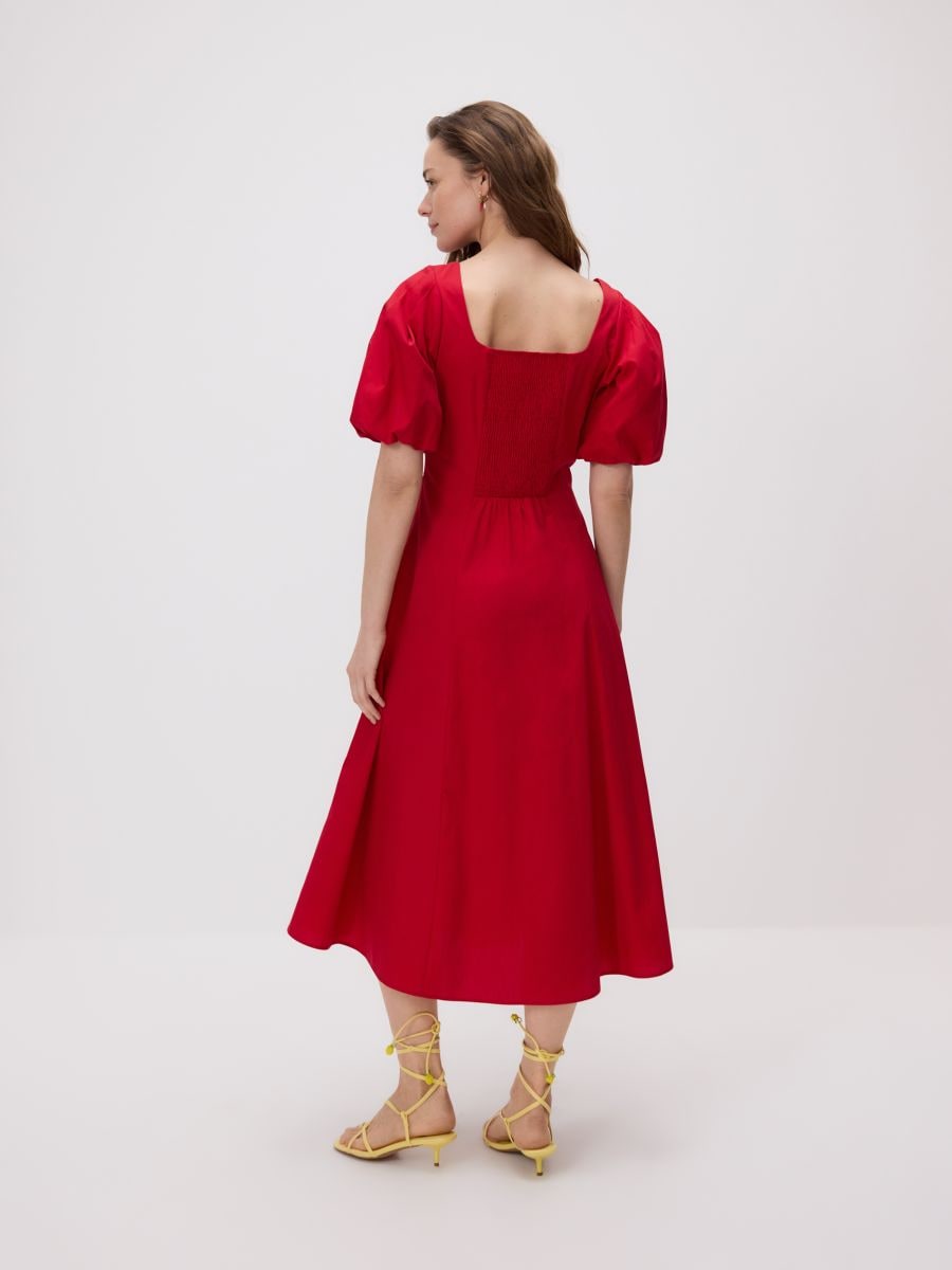 Midi dress with puff sleeves - red - RESERVED - 4
