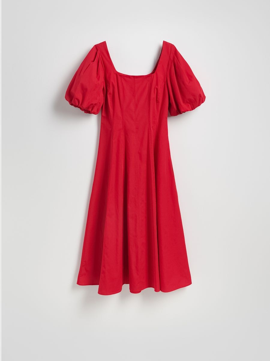 Midi dress with puff sleeves - red - RESERVED - 6