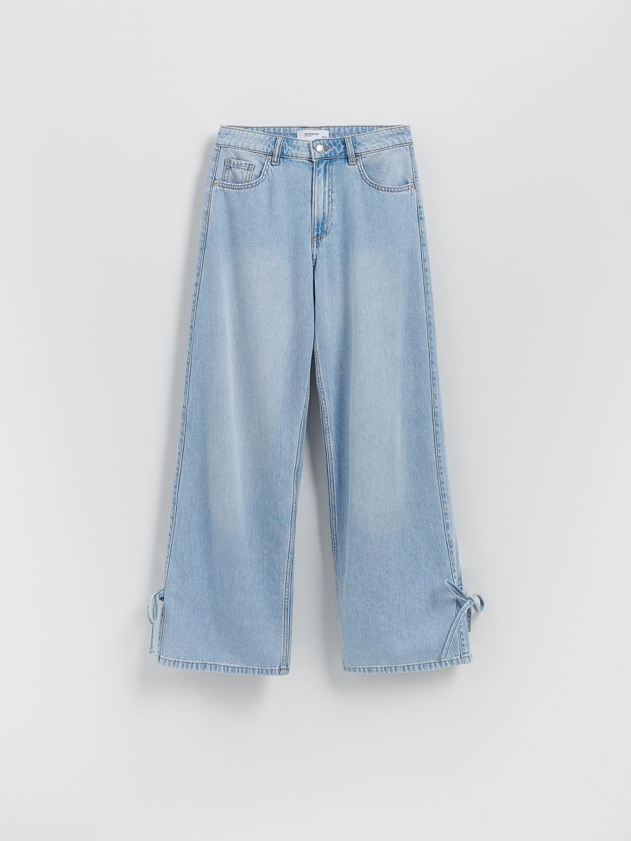 Jeansy wide leg z kokardkami - niebieski - RESERVED