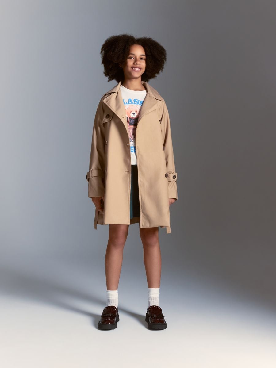 Trench coat with belt - beige - RESERVED