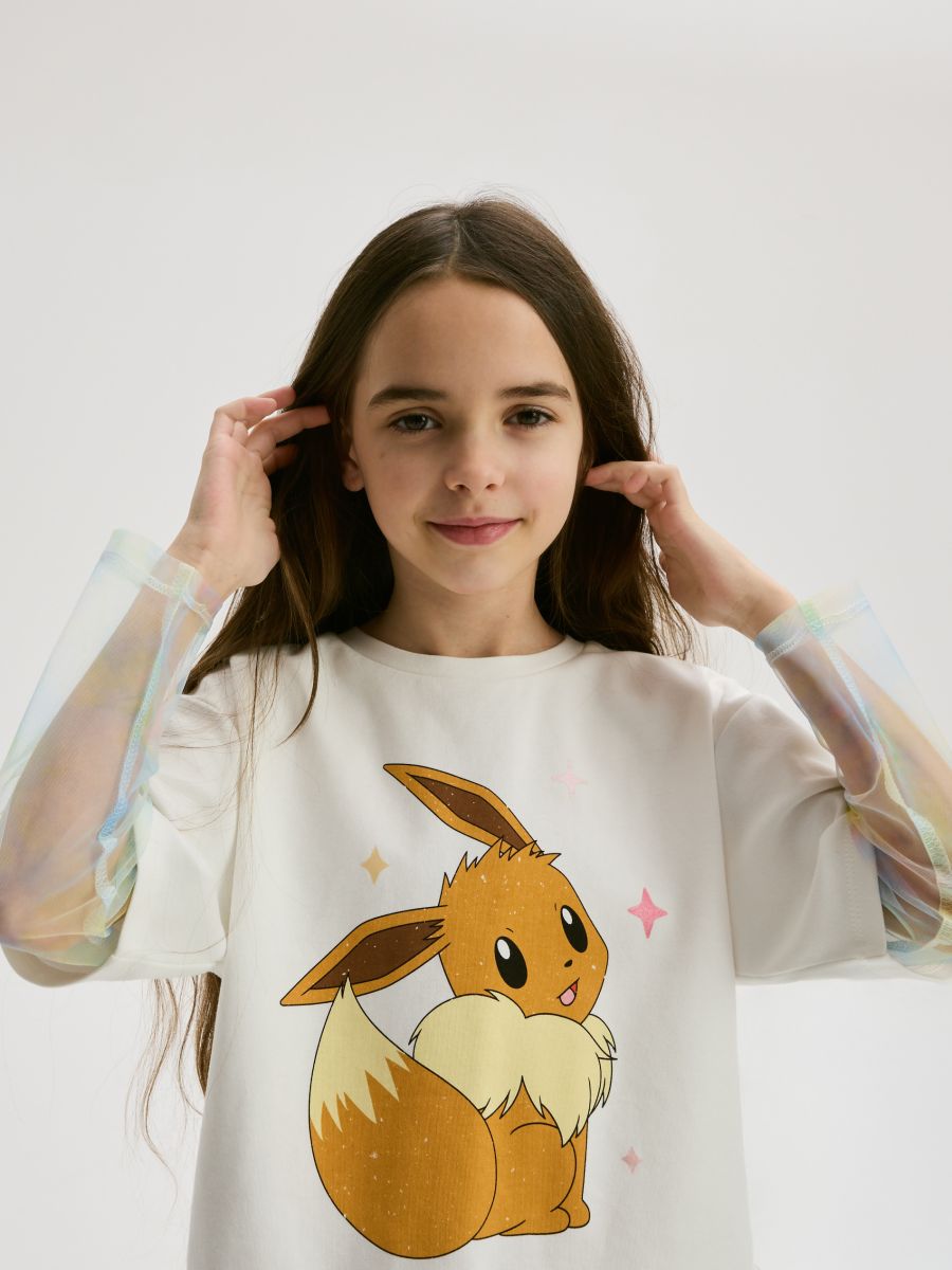 Bluzka z łączonych materiałów Pokemon - złamana biel - RESERVED