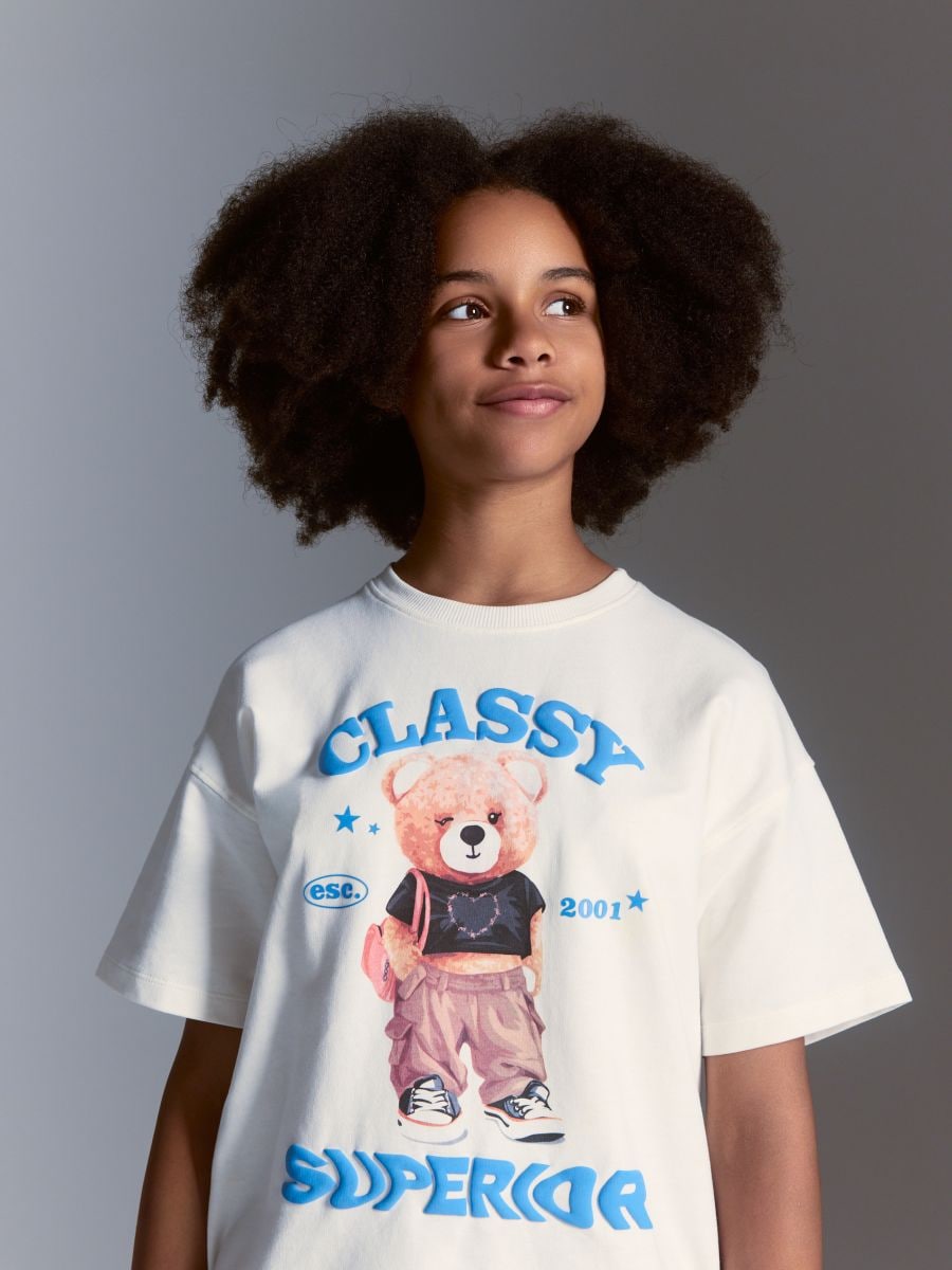 Cotton T-shirt with print - cream - RESERVED
