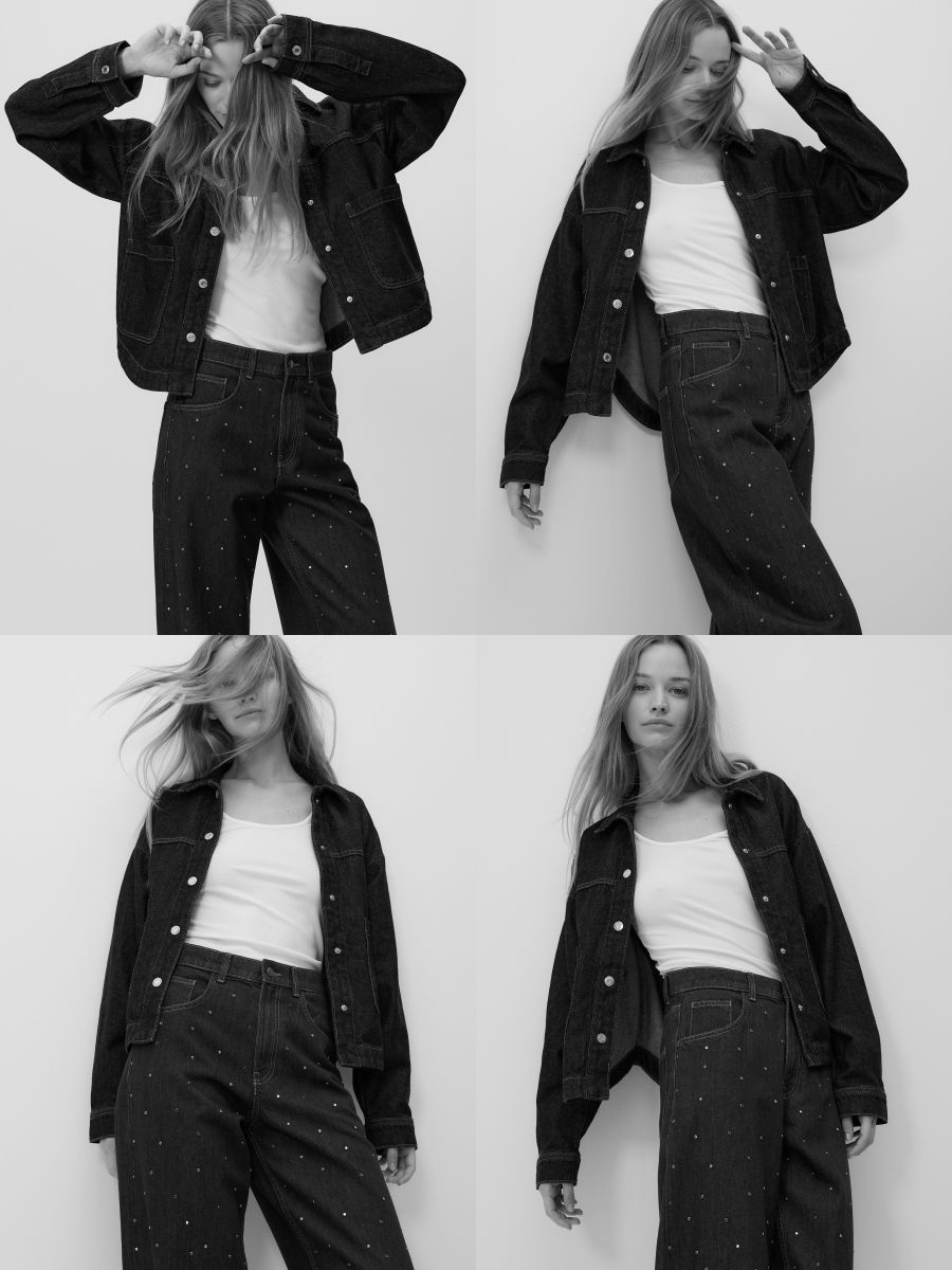 Baggy jeans with crystals - navy - RESERVED
