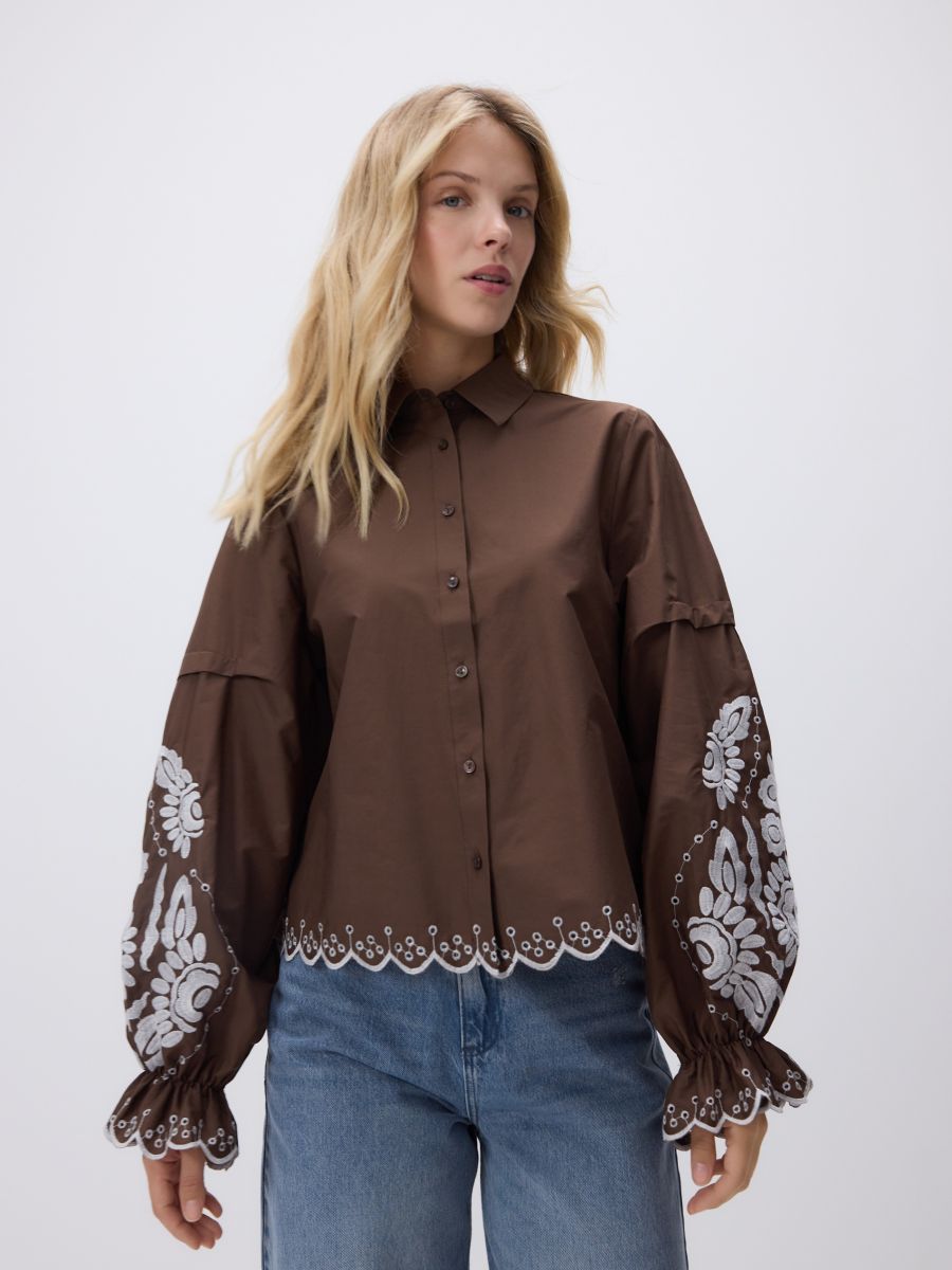 Shirt with embroidered pattern - brown - RESERVED