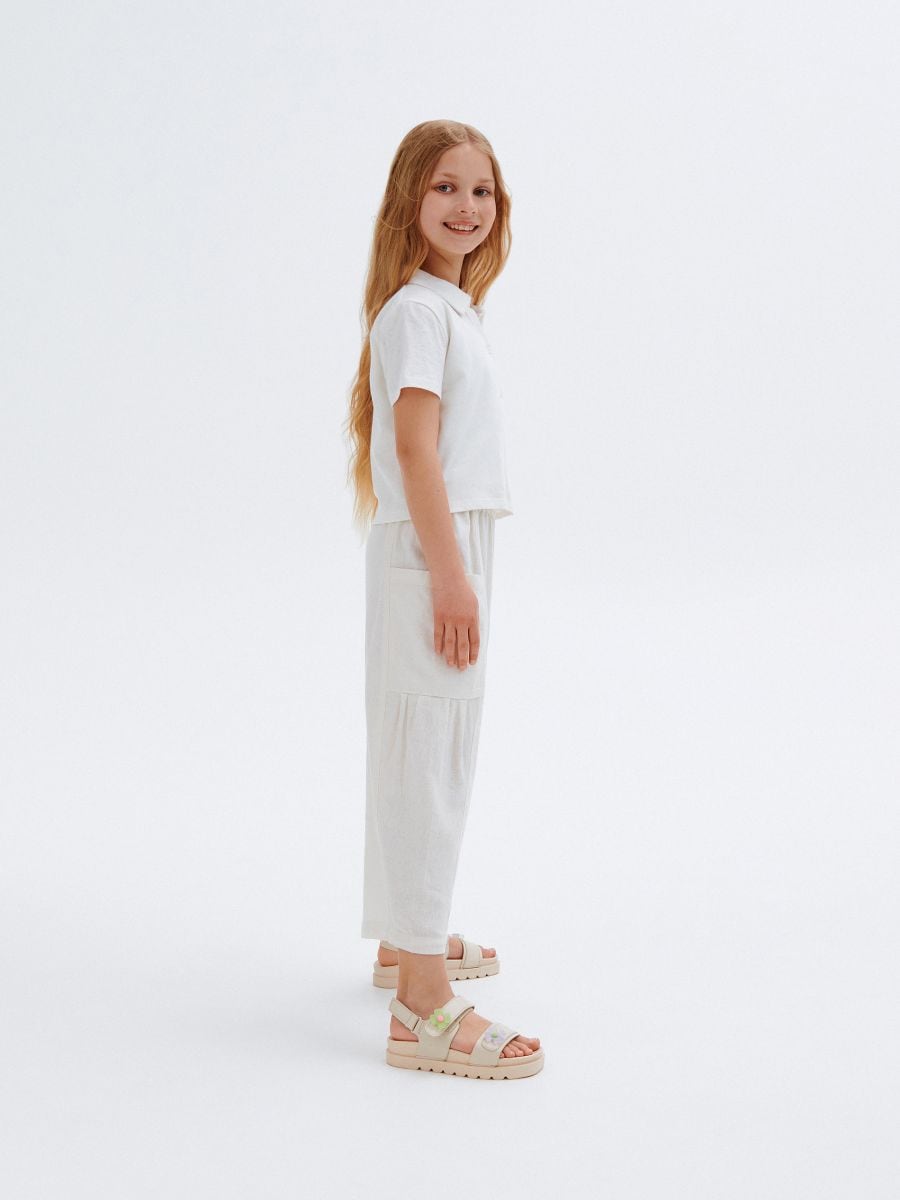 Linen trousers with pockets - cream - RESERVED - 2