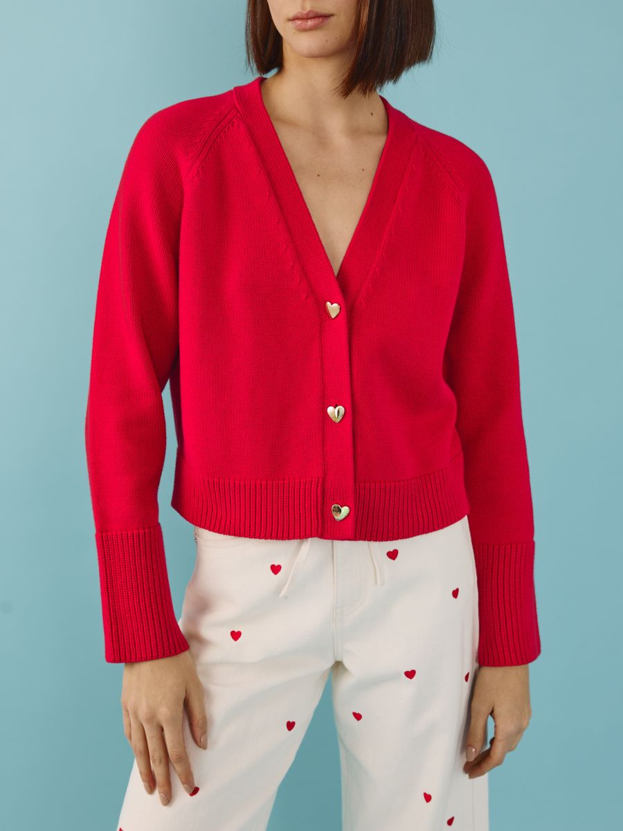 Cotton cardigan with buttons - red - RESERVED - 5