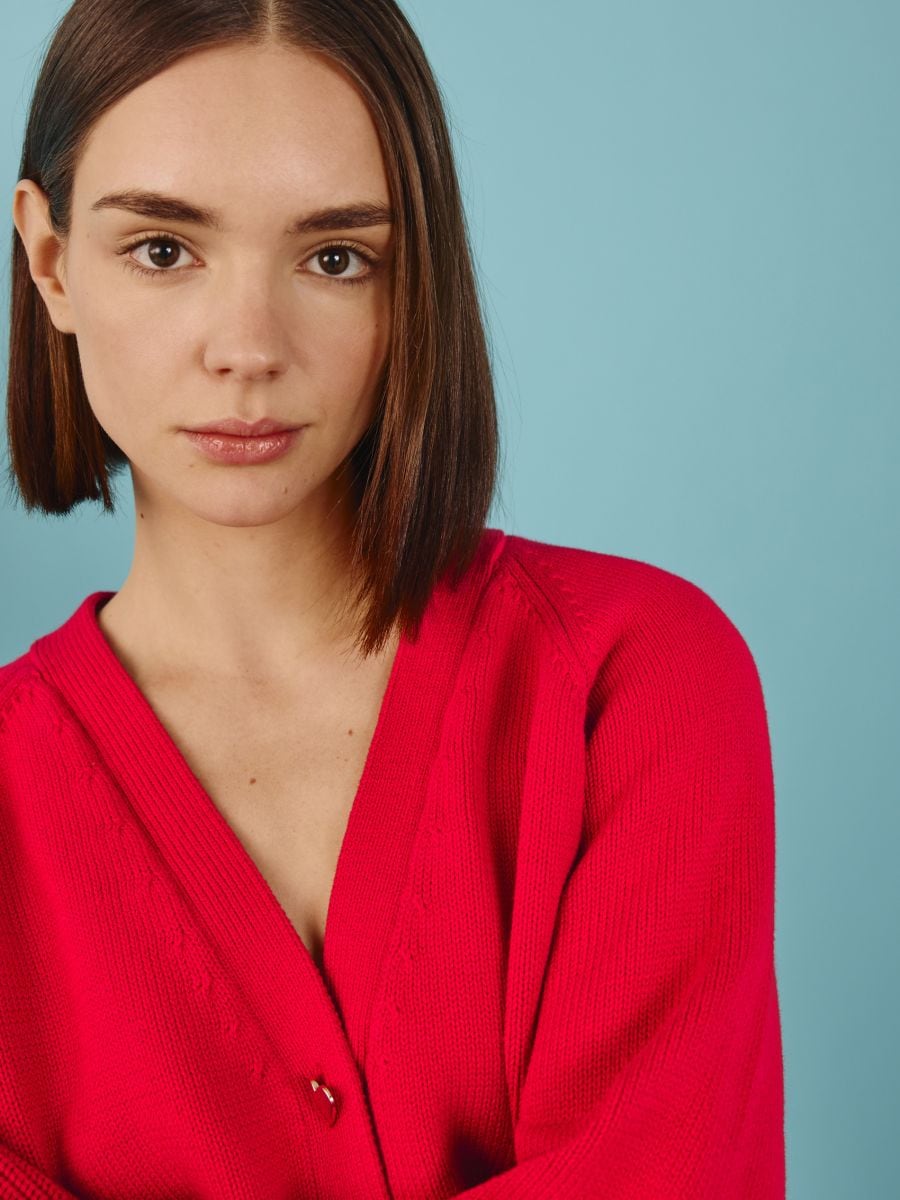 Cotton cardigan with buttons - red - RESERVED - 6