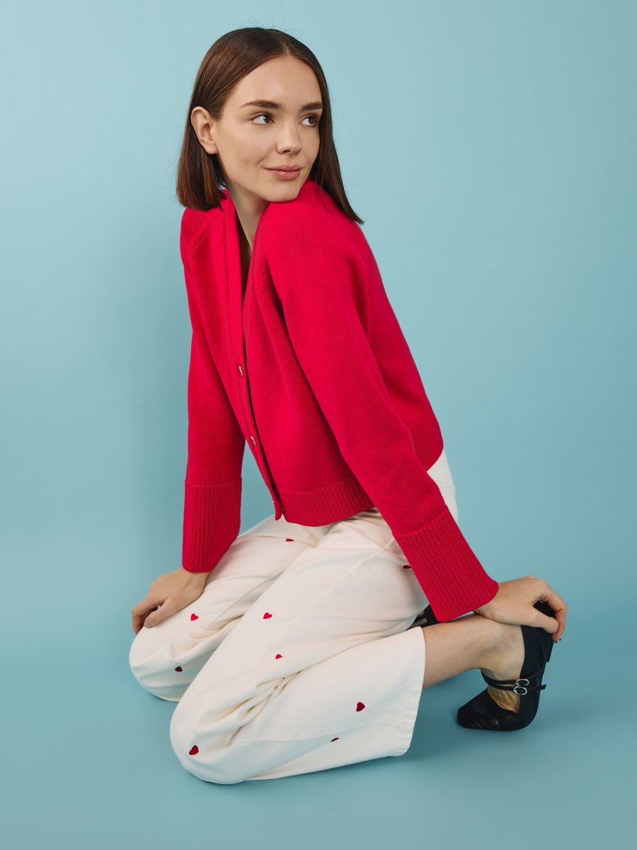 Cotton cardigan with buttons - red - RESERVED - 8