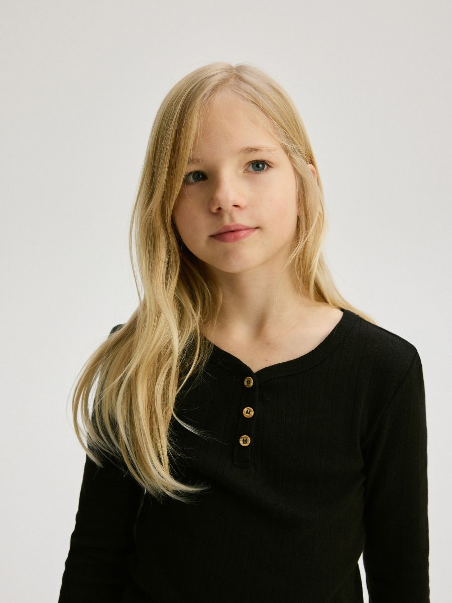 Shirt with neckline buttons - black - RESERVED - 3