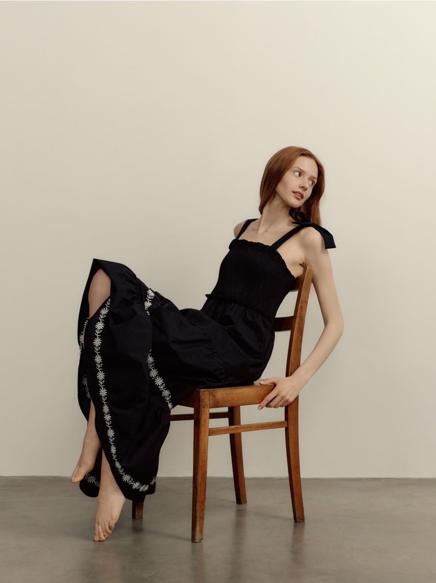 Rochie midi din bumbac - negru - RESERVED