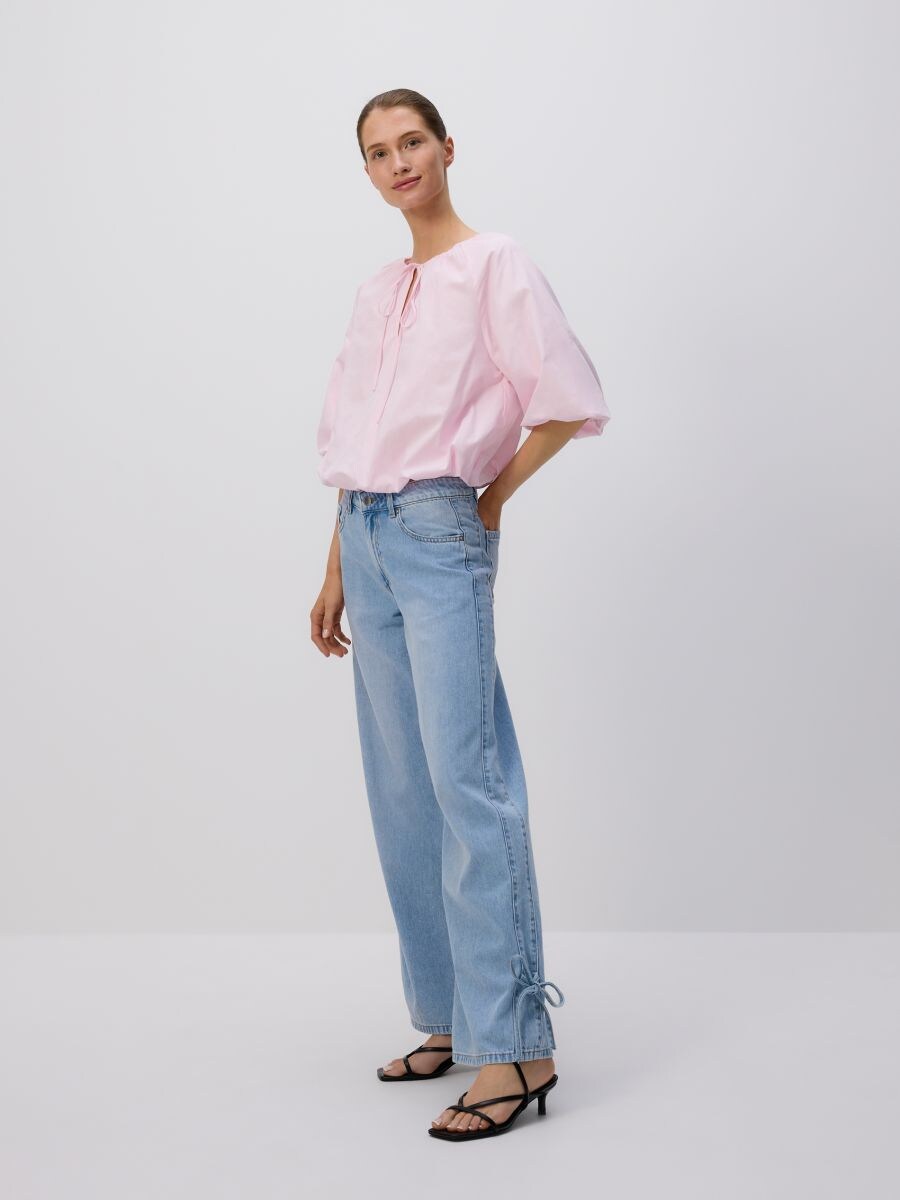 Bluse aus Baumwolle mit Bindedetail - rosa - RESERVED - 2