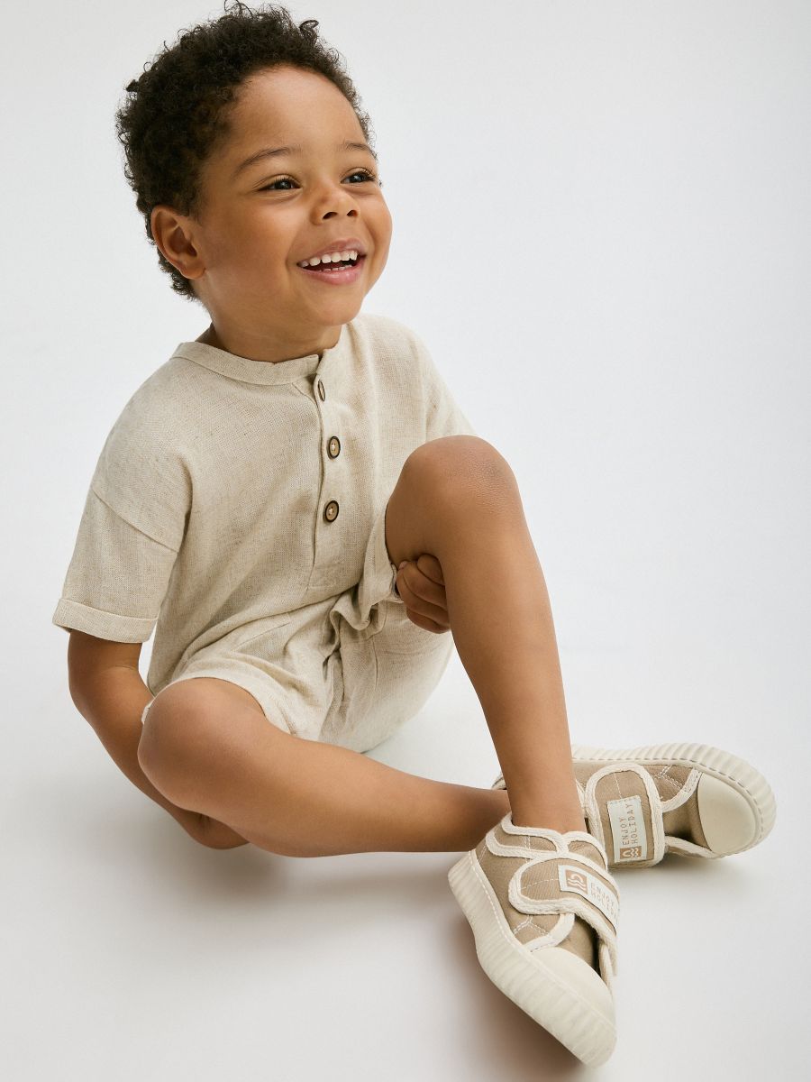 Linen blend playsuit - beige - RESERVED - 5