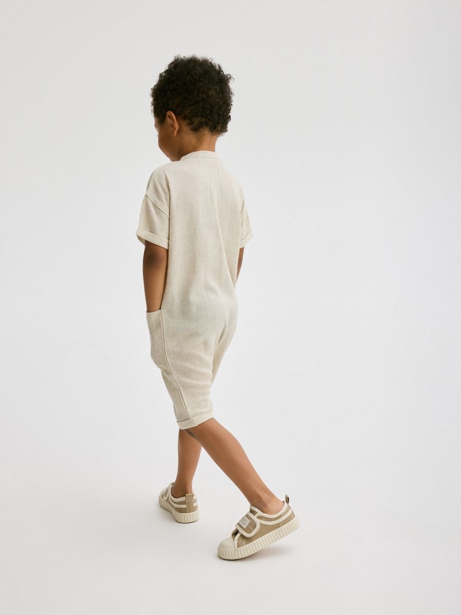 Linen blend playsuit - beige - RESERVED - 7