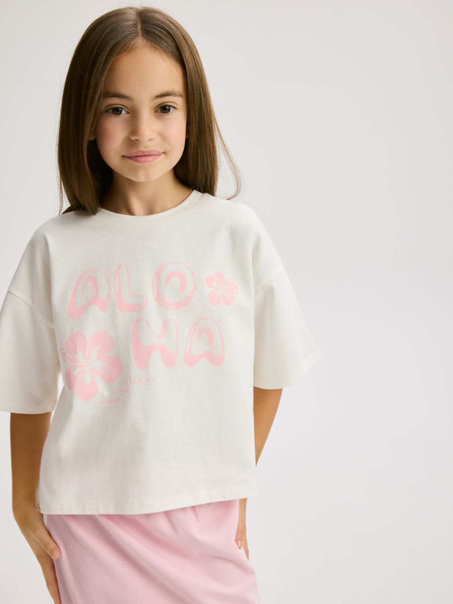 Baumwoll-T-Shirt mit Print - creme - RESERVED