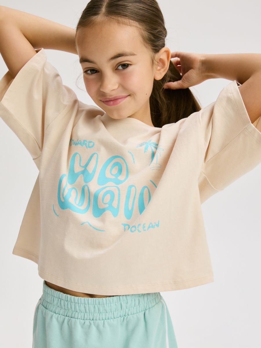 Baumwoll-T-Shirt mit Print - beige - RESERVED
