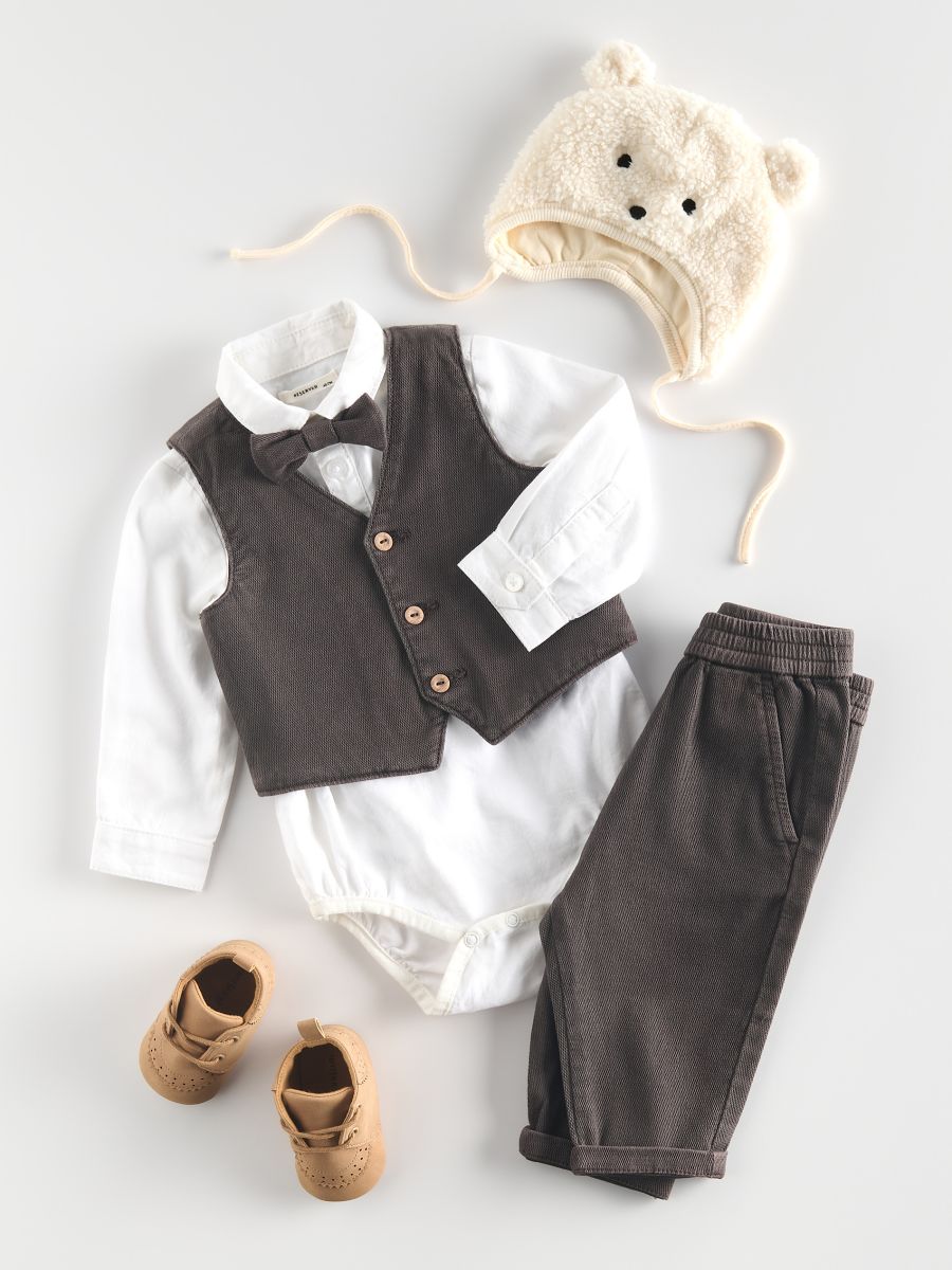 BABIES` TROUSERS, VEST, BODY & BOW TIE - dark grey - RESERVED