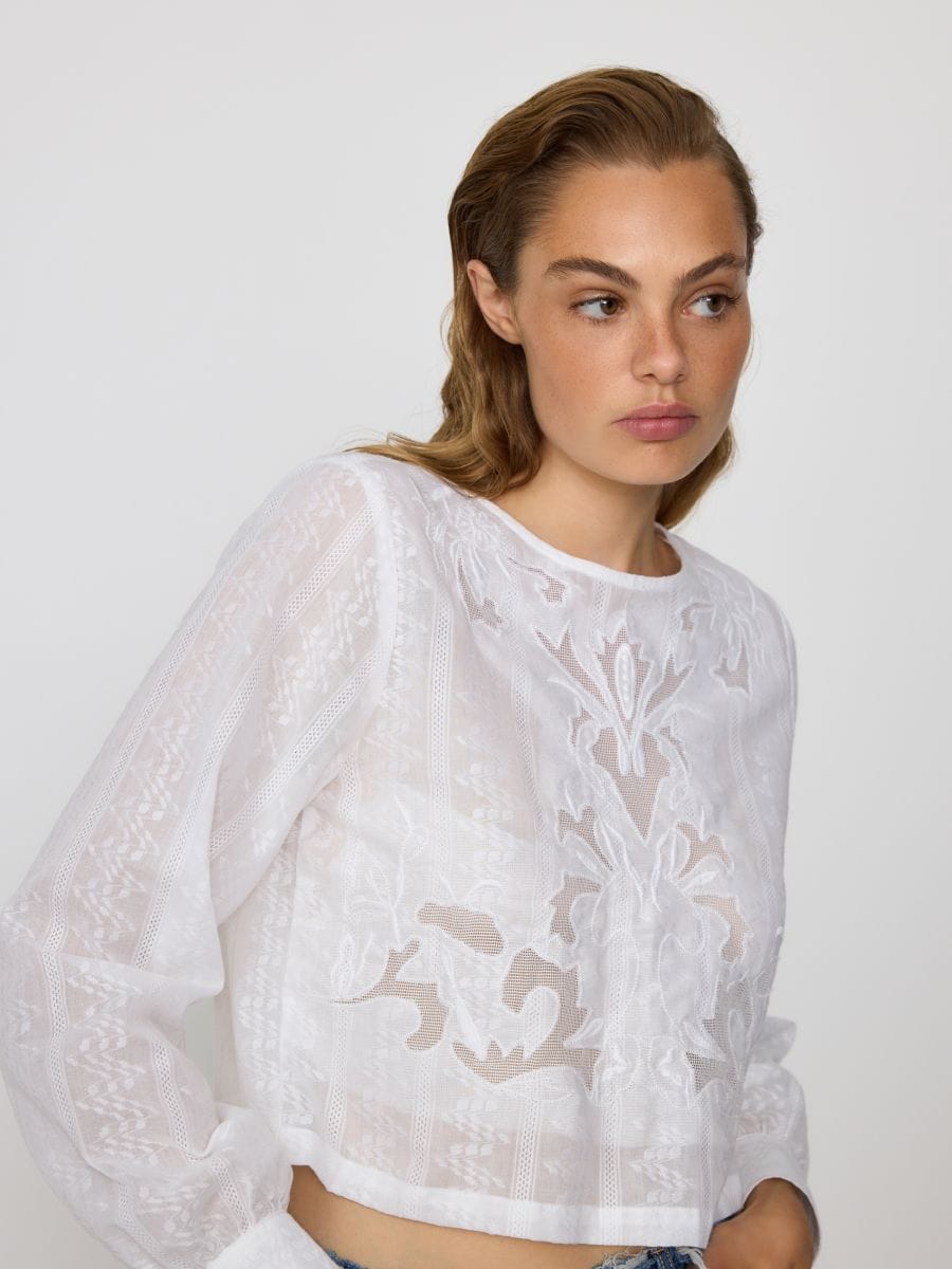 Blouse with embroidery pattern - cream - RESERVED