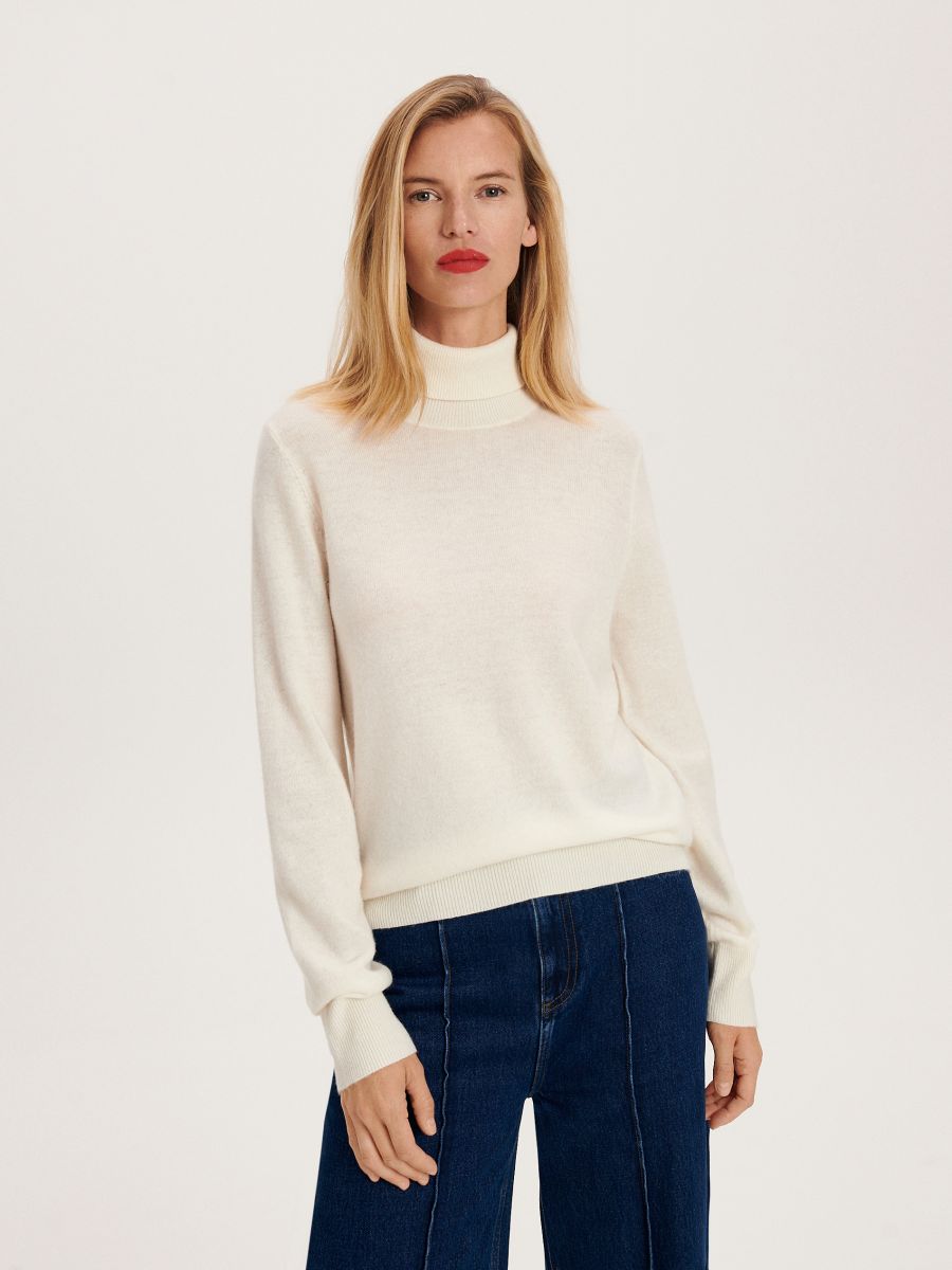 Pull en coton à col roulé - crème - RESERVED - 2