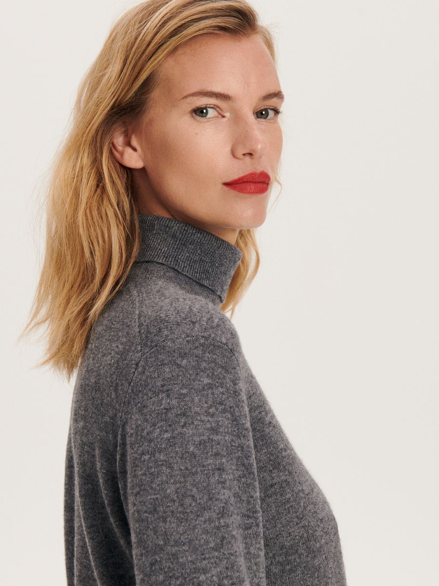 Pull en coton à col roulé - gris foncé - RESERVED - 4