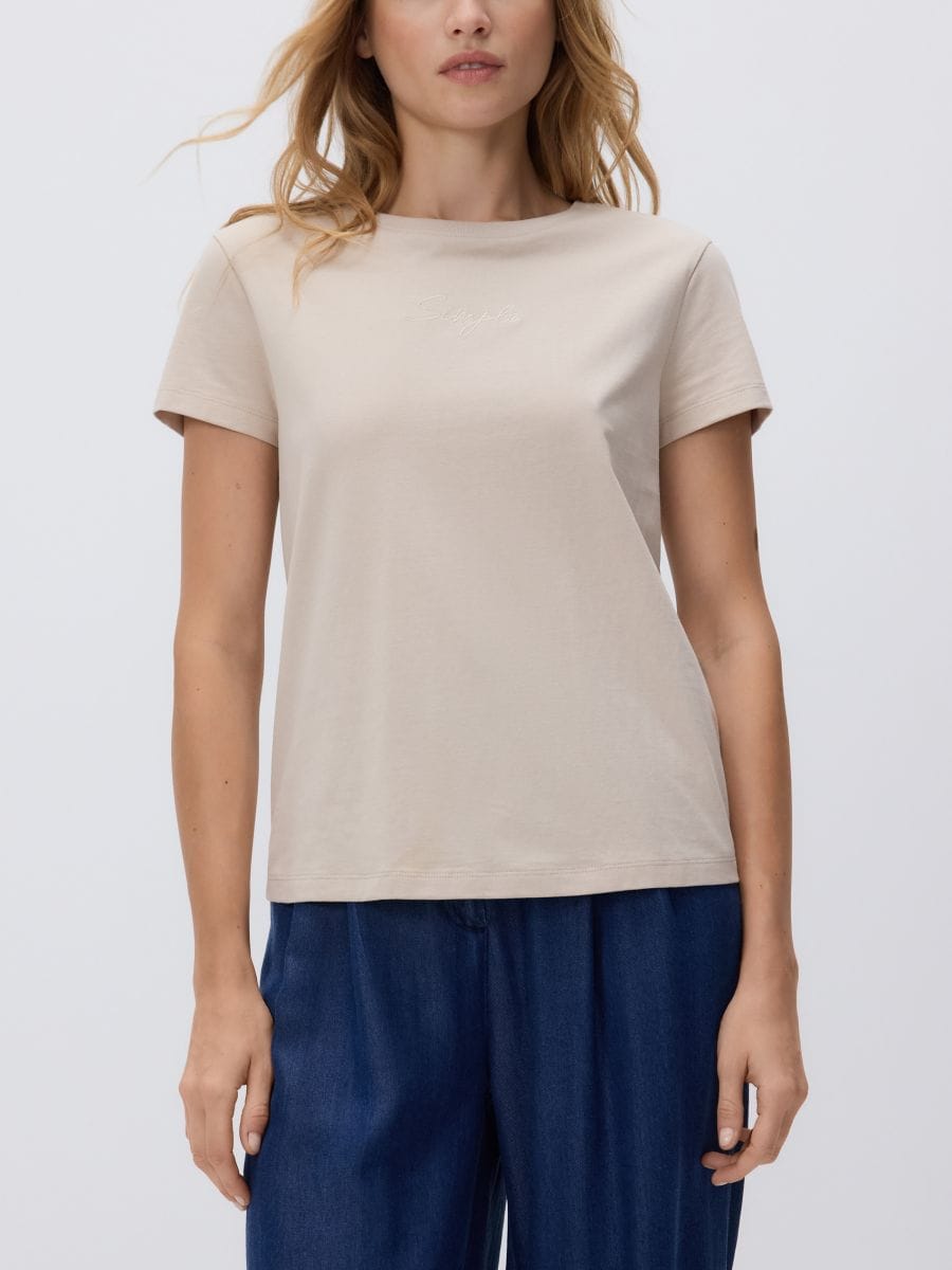 T-shirt with fine embroidery - beige - RESERVED