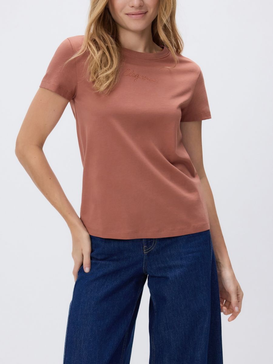 T-shirt with fine embroidery - warm olive - RESERVED