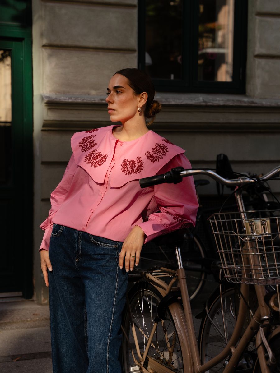 Blouse with decorative collar - hot pink - RESERVED
