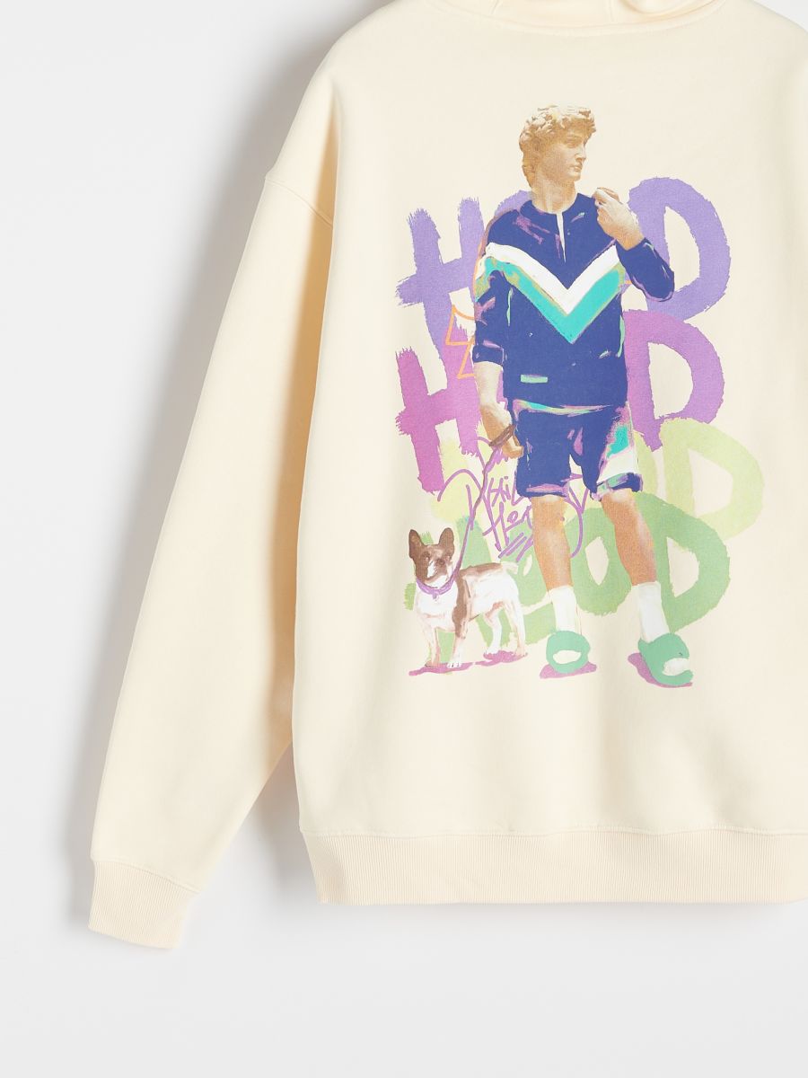 Hoodie with artistic print - cream - RESERVED - 4