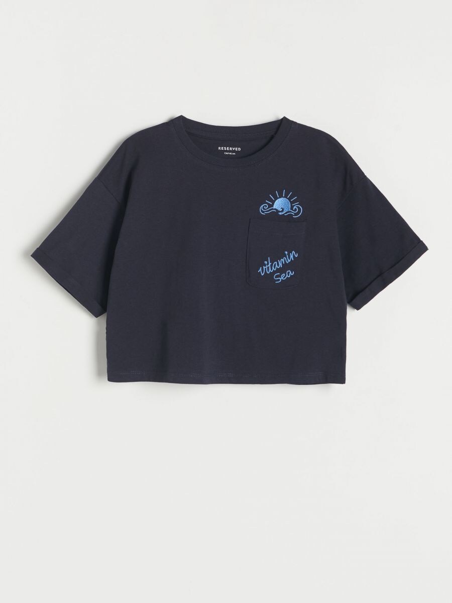 T-shirt with pocket - navy - RESERVED