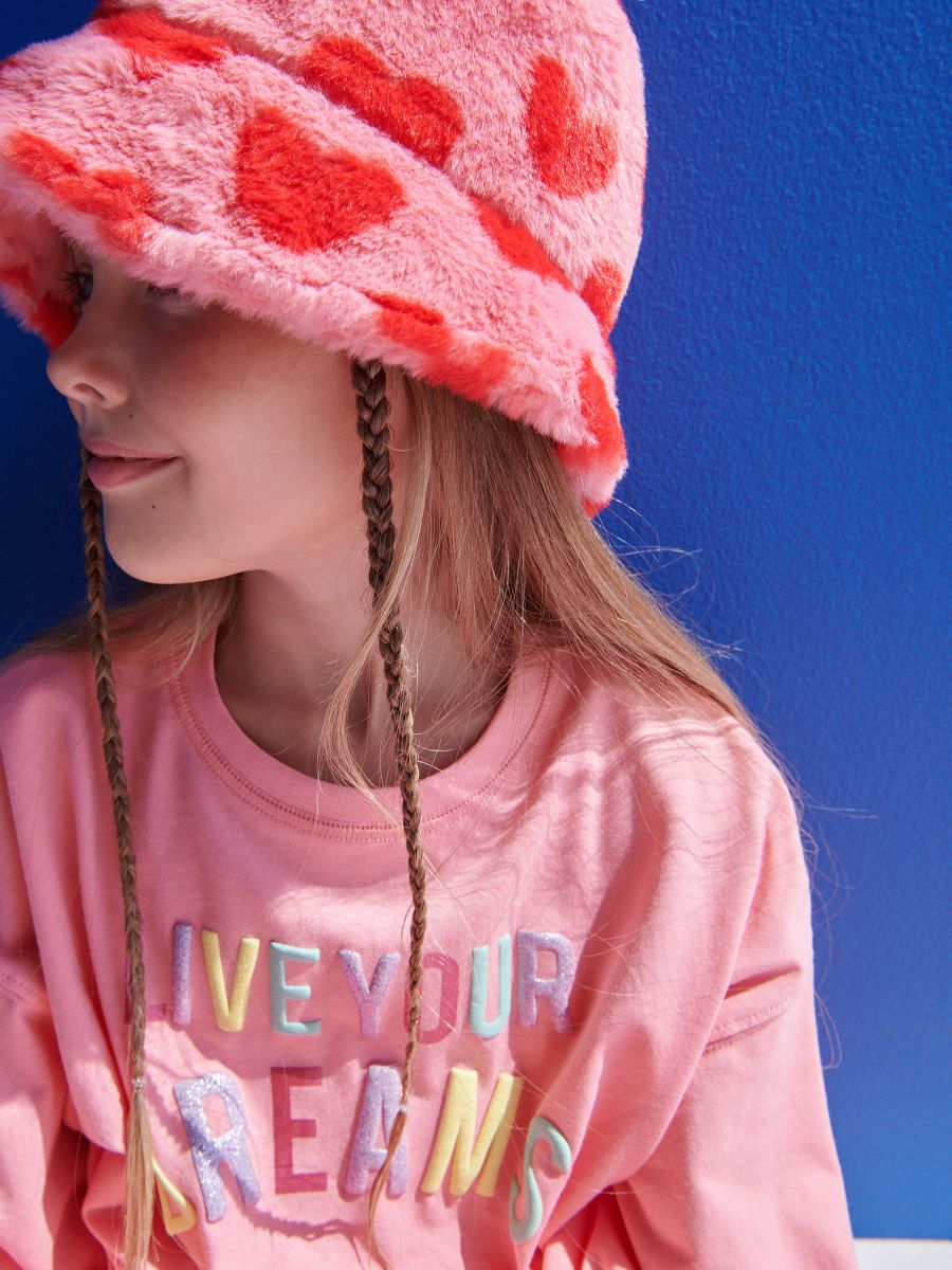 Fluffy hat with heart pattern - multicolor - RESERVED - 4
