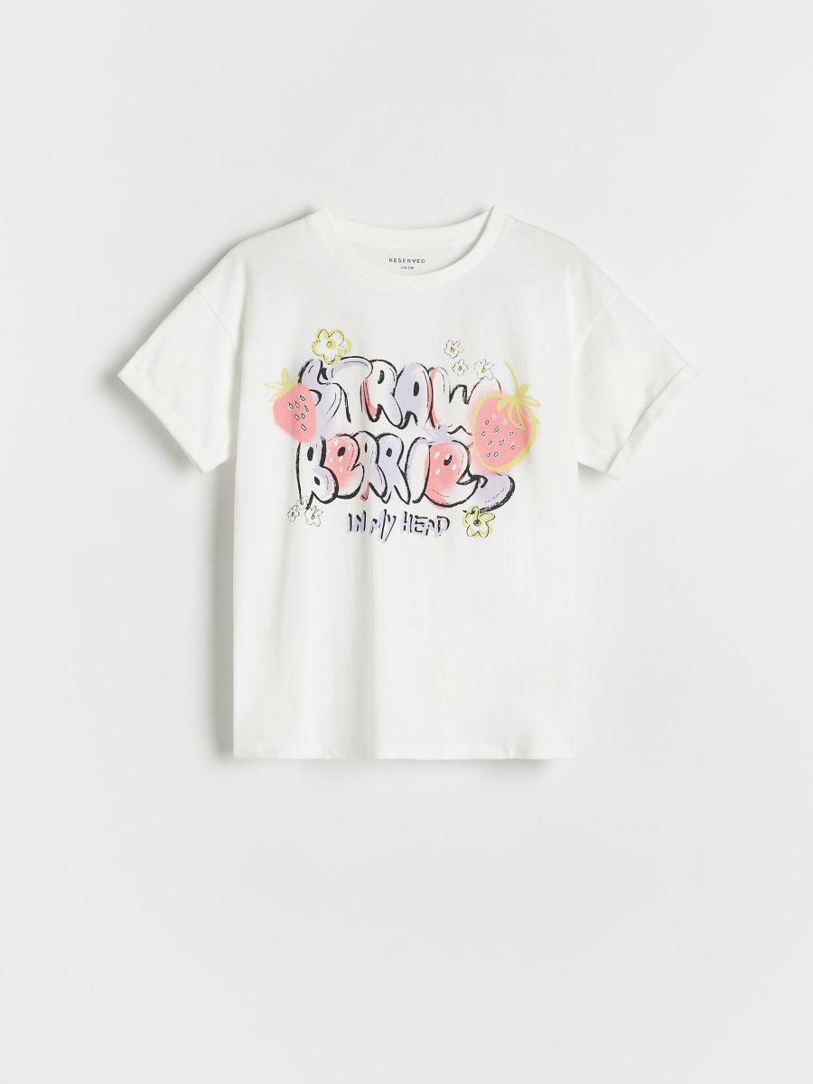 Cotton T-shirt with print - cream - RESERVED - 4